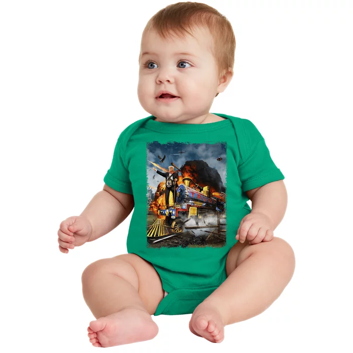 All Aboard The Trump Train Funny Donald Trump 2024 Election Baby Bodysuit