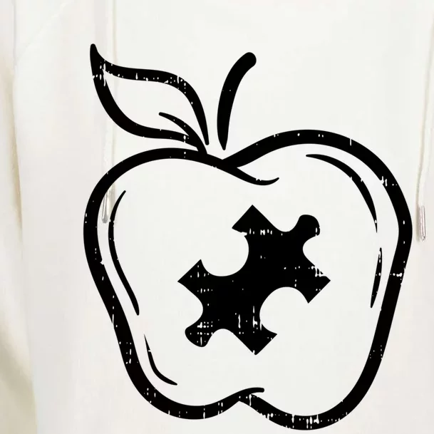 Autism Awareness Teacher Gift Apple Puzzle Autistic Gift Womens Funnel Neck Pullover Hood