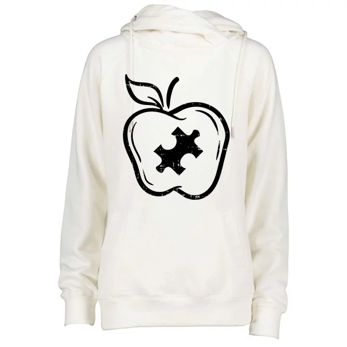 Autism Awareness Teacher Gift Apple Puzzle Autistic Gift Womens Funnel Neck Pullover Hood