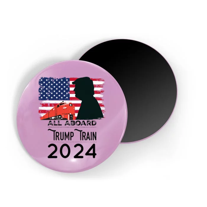 All Aboard Trump Train 2024 Vintage American Flag Apparel Magnet