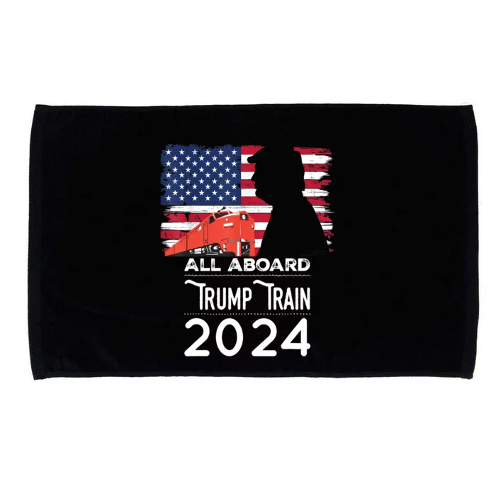 All Aboard Trump Train 2024 Vintage American Flag Apparel Microfiber Hand Towel