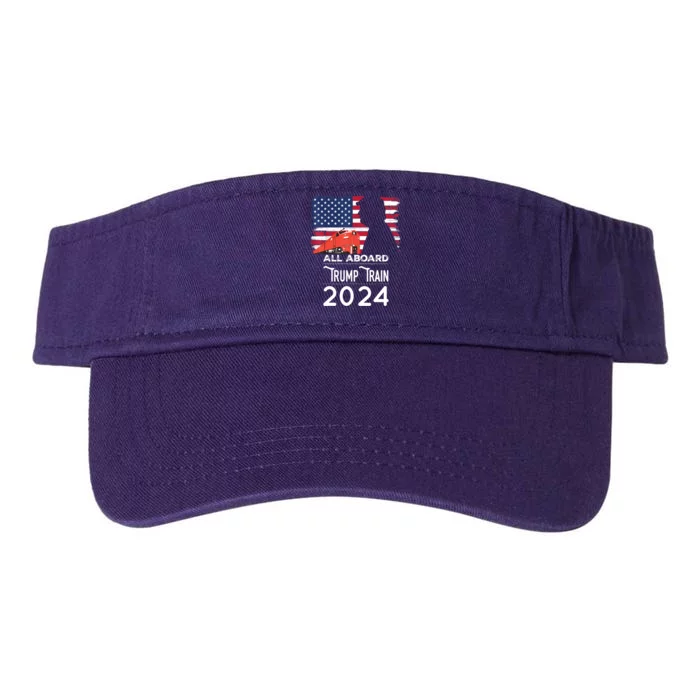 All Aboard Trump Train 2024 Vintage American Flag Apparel Valucap Bio-Washed Visor