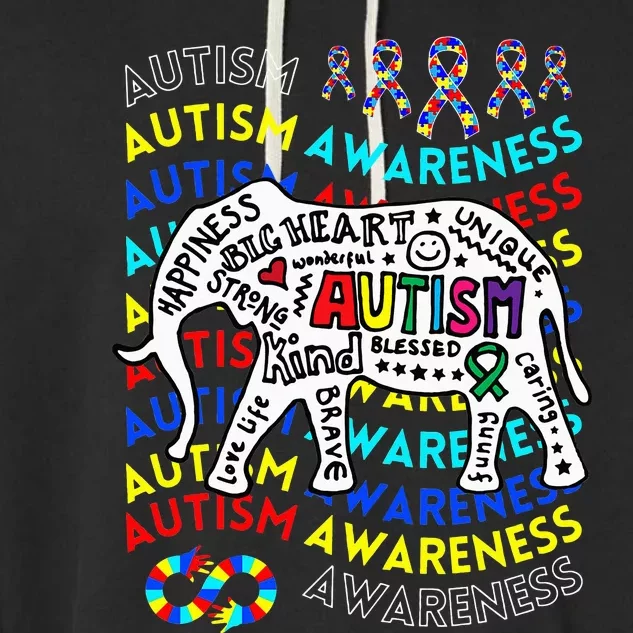 Autism Awareness Teacher Autism Moms and Dads Elephant Garment-Dyed Fleece Hoodie