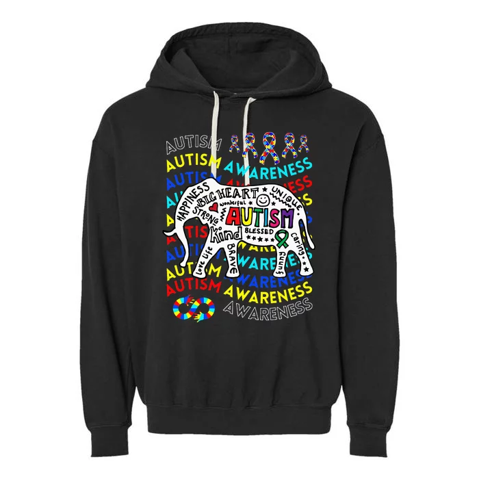 Autism Awareness Teacher Autism Moms and Dads Elephant Garment-Dyed Fleece Hoodie