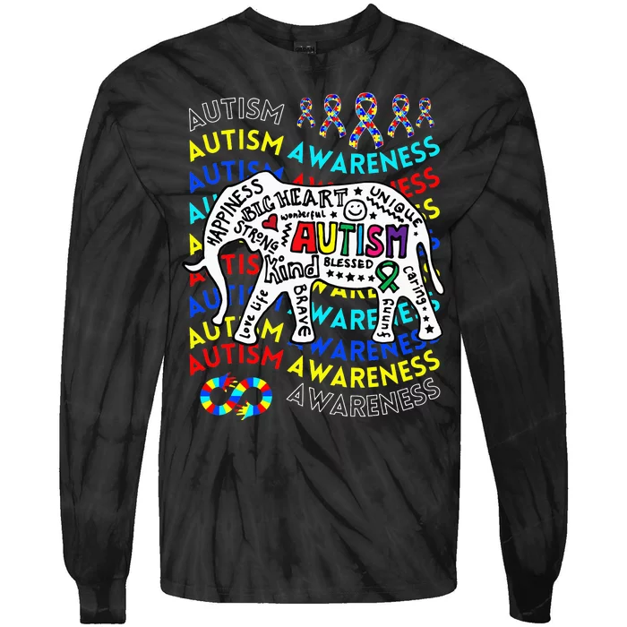 Autism Awareness Teacher Autism Moms and Dads Elephant Tie-Dye Long Sleeve Shirt