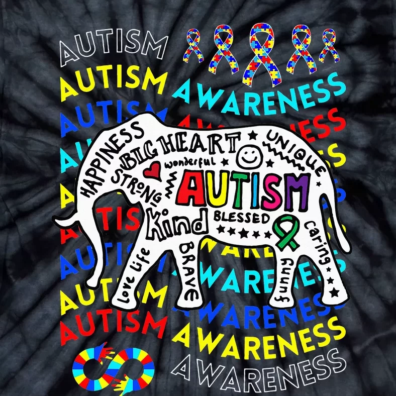 Autism Awareness Teacher Autism Moms and Dads Elephant Tie-Dye T-Shirt