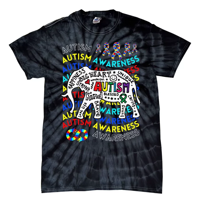 Autism Awareness Teacher Autism Moms and Dads Elephant Tie-Dye T-Shirt