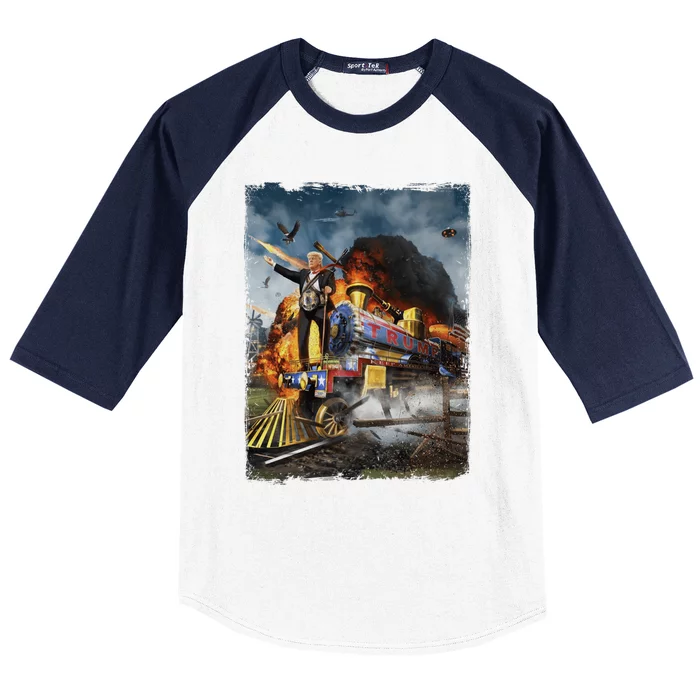 All Aboard The Trump Train Funny Donald Trump 2024 Election Gift Baseball Sleeve Shirt