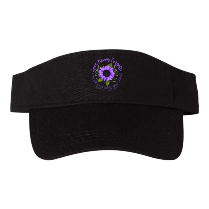 Alzheimer Awareness Tee For Men And Women Purple Sunflower Valucap Bio-Washed Visor