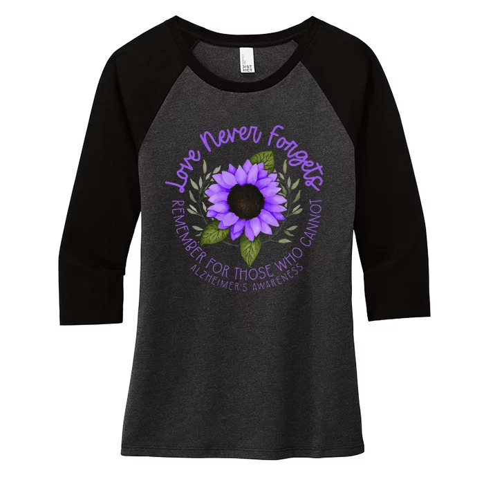 Alzheimer Awareness Tee For Men And Women Purple Sunflower Women's Tri-Blend 3/4-Sleeve Raglan Shirt