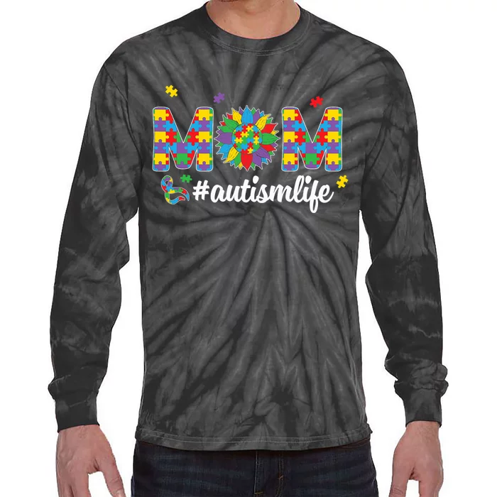 Autism Awareness Tee Mom Life For Autism Mom Tie-Dye Long Sleeve Shirt