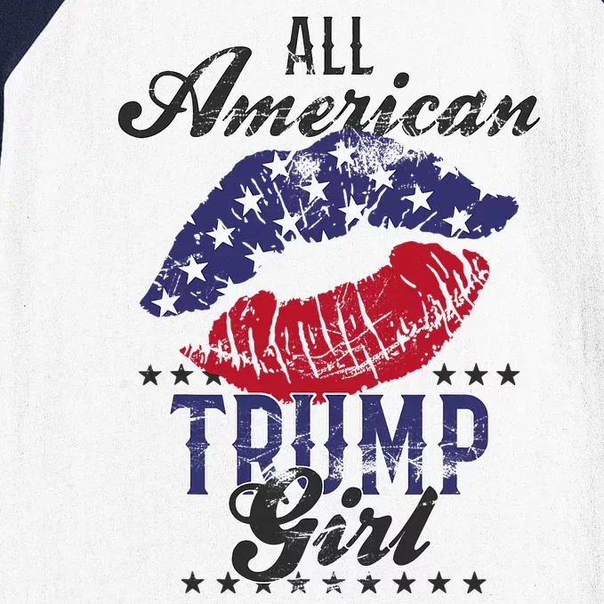 All American Trump Girl Usa Flag Lips Gop Vote 2024 Baseball Sleeve Shirt