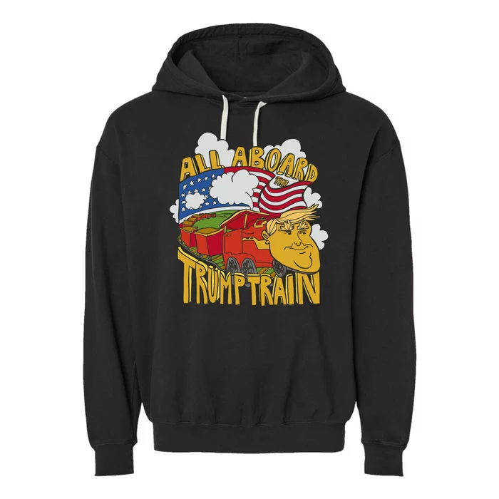 All Aboard Trump Train Garment-Dyed Fleece Hoodie