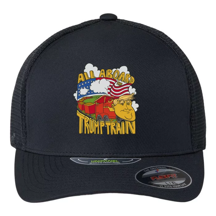 All Aboard Trump Train Flexfit Unipanel Trucker Cap