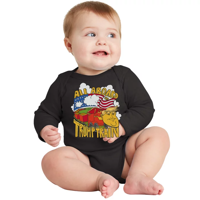 All Aboard Trump Train Baby Long Sleeve Bodysuit