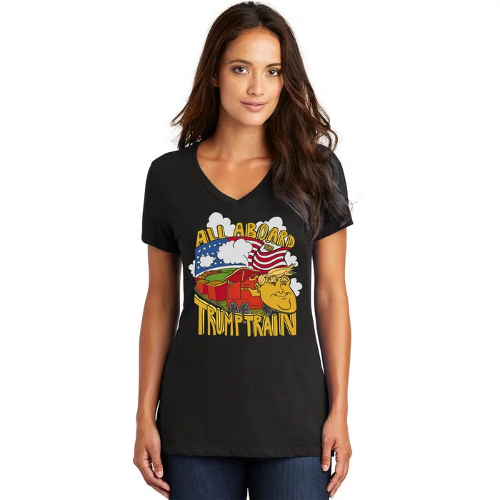 All Aboard Trump Train Women's V-Neck T-Shirt