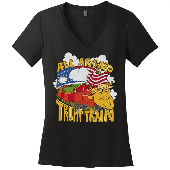 All Aboard Trump Train Women's V-Neck T-Shirt