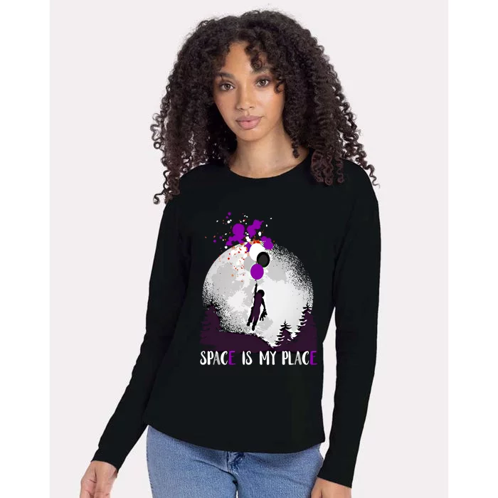 Asexual And Teddy Floating Space Is My Place Asexuality Gift Womens Cotton Relaxed Long Sleeve T-Shirt