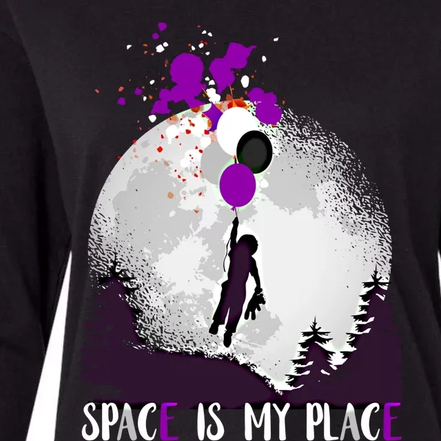 Asexual And Teddy Floating Space Is My Place Asexuality Gift Womens Cotton Relaxed Long Sleeve T-Shirt