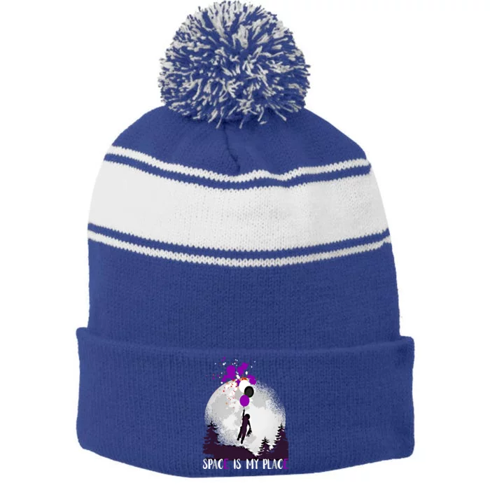 Asexual And Teddy Floating Space Is My Place Asexuality Gift Stripe Pom Pom Beanie