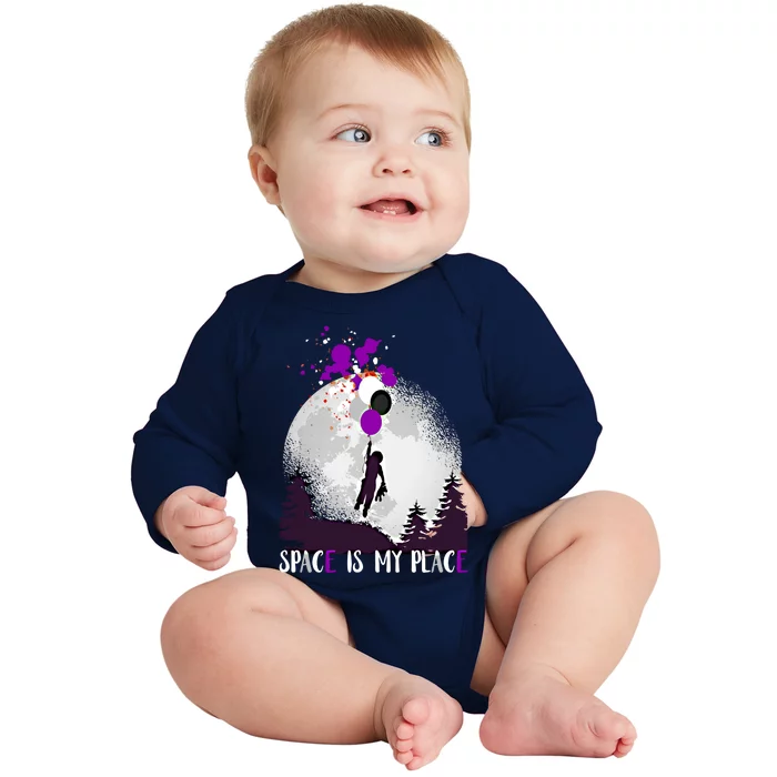 Asexual And Teddy Floating Space Is My Place Asexuality Gift Baby Long Sleeve Bodysuit