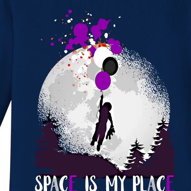 Asexual And Teddy Floating Space Is My Place Asexuality Gift Baby Long Sleeve Bodysuit