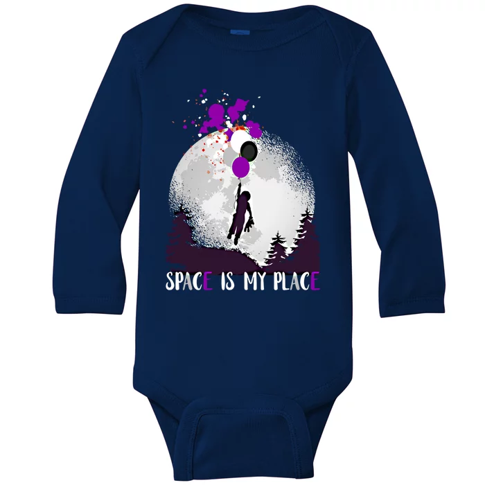 Asexual And Teddy Floating Space Is My Place Asexuality Gift Baby Long Sleeve Bodysuit