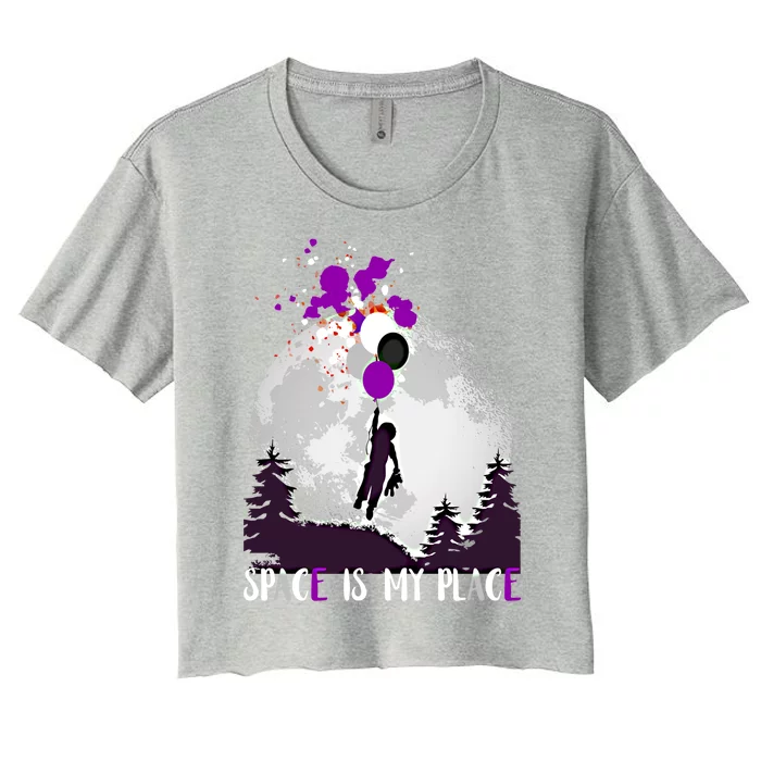 Asexual And Teddy Floating Space Is My Place Asexuality Gift Women's Crop Top Tee