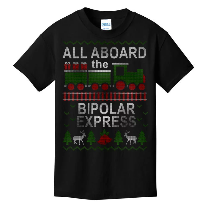 All Aboard The Bipolar Express Ugly Christmas Kids T-Shirt