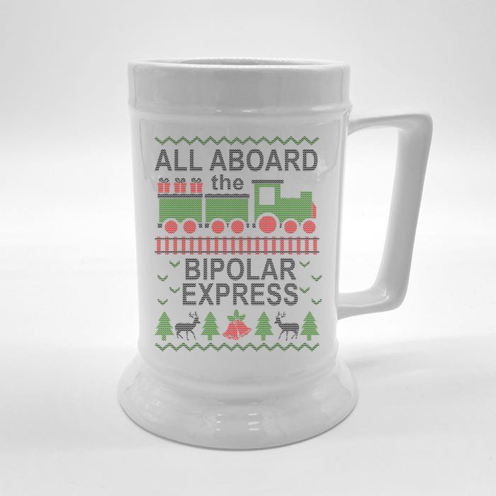 All Aboard The Bipolar Express Ugly Christmas Front & Back Beer Stein