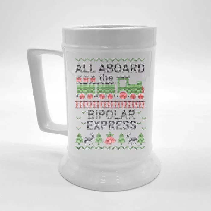 All Aboard The Bipolar Express Ugly Christmas Front & Back Beer Stein