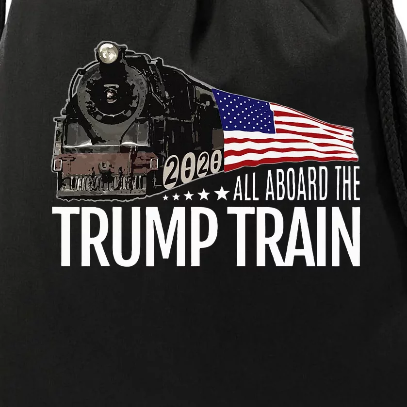 All Aboard The Trump Train 2020 American Flag Reelect 45 Drawstring Bag