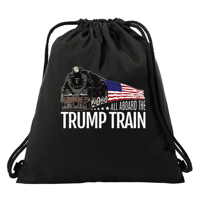 All Aboard The Trump Train 2020 American Flag Reelect 45 Drawstring Bag