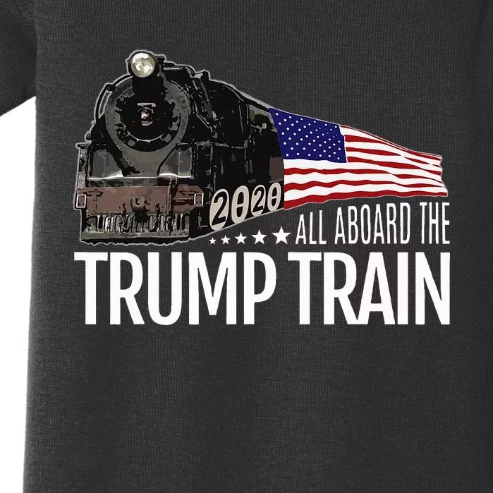 All Aboard The Trump Train 2020 American Flag Reelect 45 Baby Bodysuit