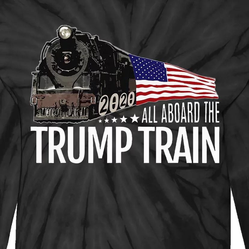 All Aboard The Trump Train 2020 American Flag Reelect 45 Tie-Dye Long Sleeve Shirt