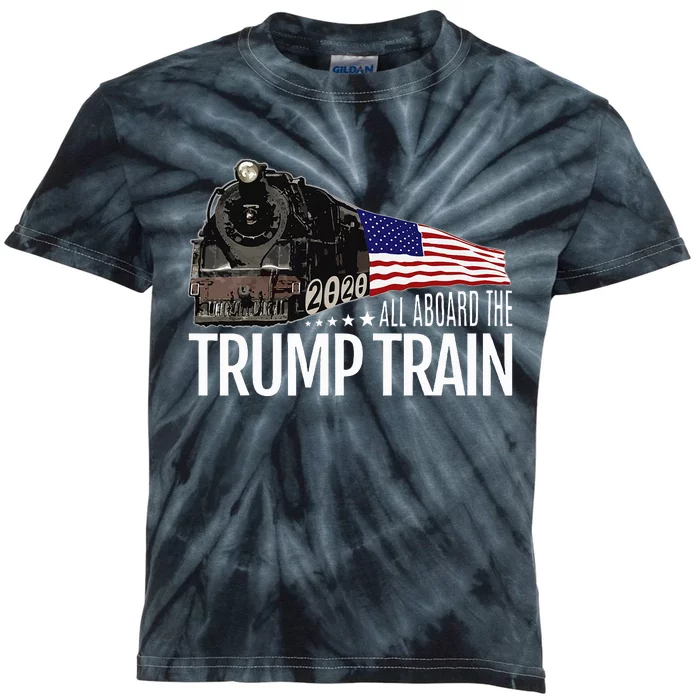 All Aboard The Trump Train 2020 American Flag Reelect 45 Kids Tie-Dye T-Shirt