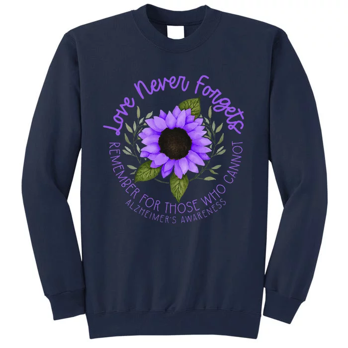 Alzheimer Awareness Tee For Men And Women Purple Sunflower Tall Sweatshirt