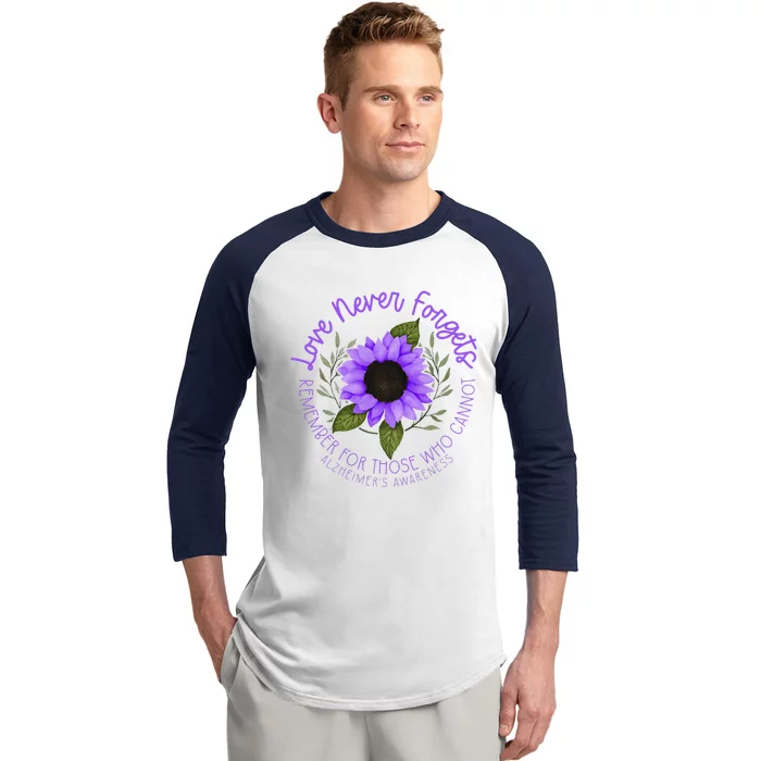 Alzheimer Awareness Tee For Men And Women Purple Sunflower Baseball Sleeve Shirt