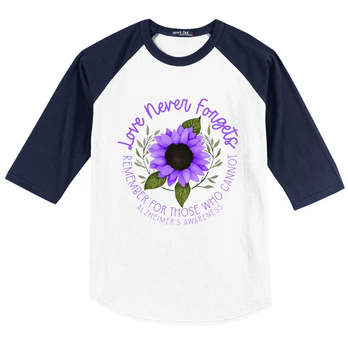 Alzheimer Awareness Tee For Men And Women Purple Sunflower Baseball Sleeve Shirt