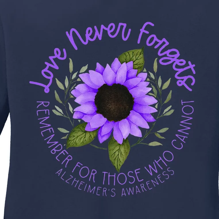 Alzheimer Awareness Tee For Men And Women Purple Sunflower Ladies Long Sleeve Shirt