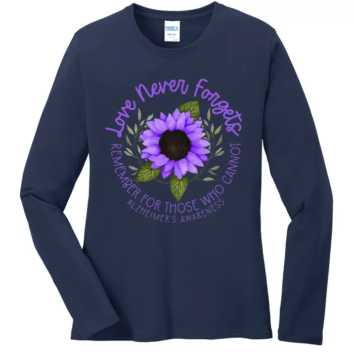 Alzheimer Awareness Tee For Men And Women Purple Sunflower Ladies Long Sleeve Shirt