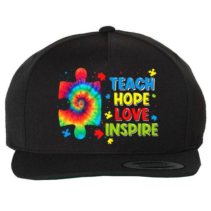 Autism Awareness Teacher Tie Dye Teach Hope Love Inspire Gift Wool Snapback Cap