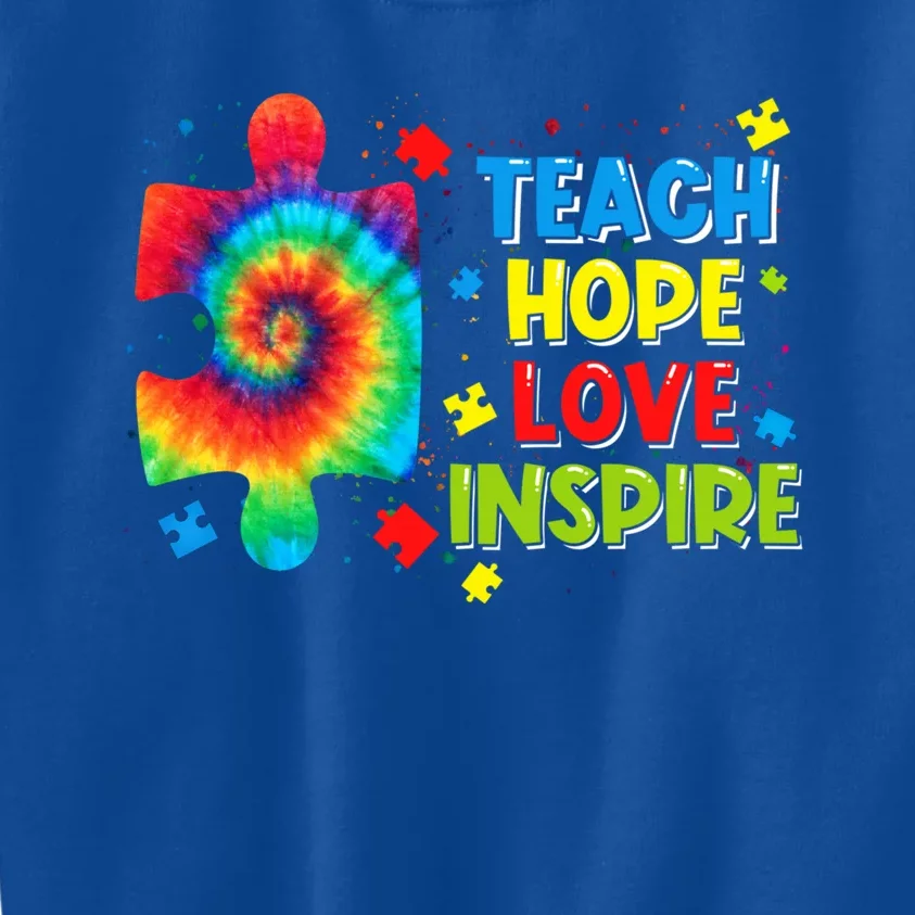 Autism Awareness Teacher Tie Dye Teach Hope Love Inspire Gift Kids Sweatshirt