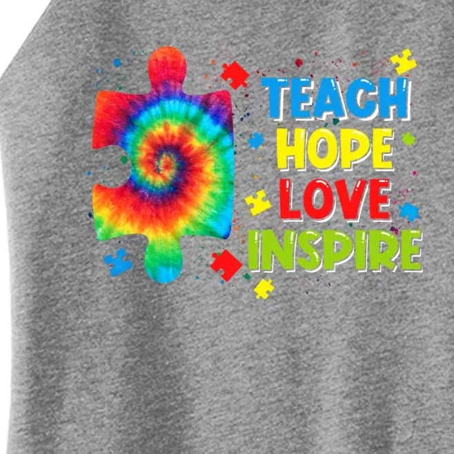 Autism Awareness Teacher Tie Dye Teach Hope Love Inspire Gift Women’s Perfect Tri Rocker Tank