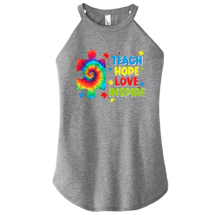 Autism Awareness Teacher Tie Dye Teach Hope Love Inspire Gift Women’s Perfect Tri Rocker Tank