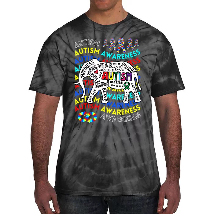 Autism Awareness Teacher Autism Moms And Dads Elephant Tie-Dye T-Shirt