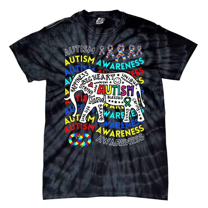 Autism Awareness Teacher Autism Moms And Dads Elephant Tie-Dye T-Shirt