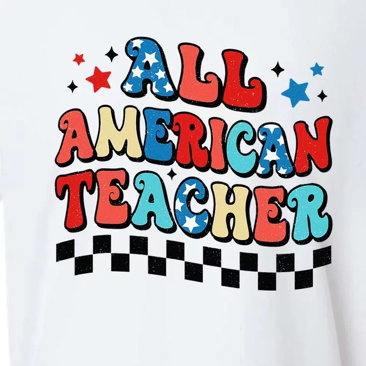 All American Teacher 4th Of July  USA Flag Fourth Life Sueded Cloud Jersey T-Shirt