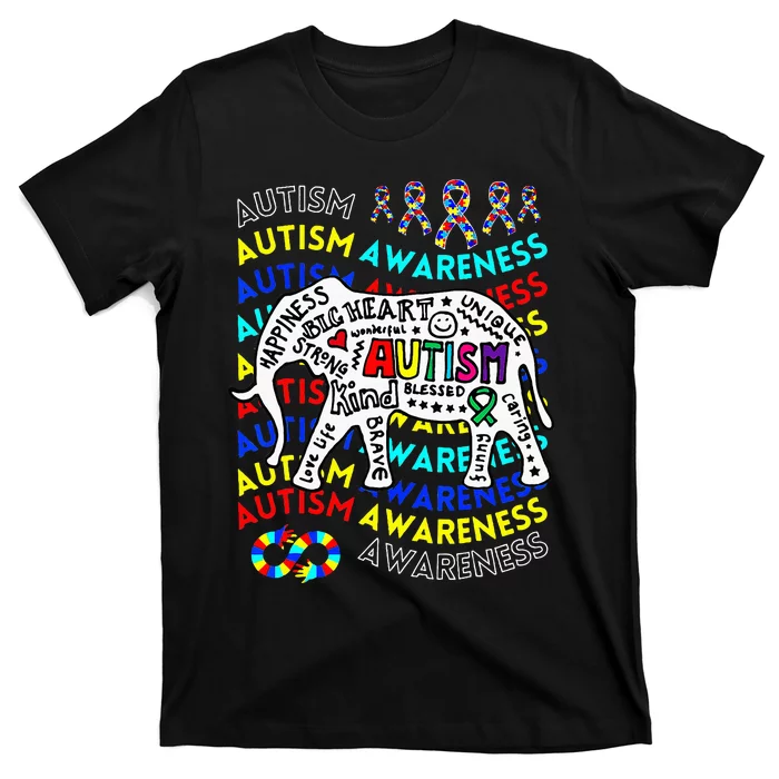 Autism Awareness Teacher Autism Moms And Dads Elephant T-Shirt