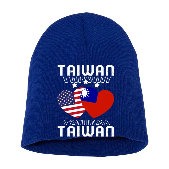 America And Taiwan Taiwanese American Flag Dual Nationality Cool Gift Short Acrylic Beanie